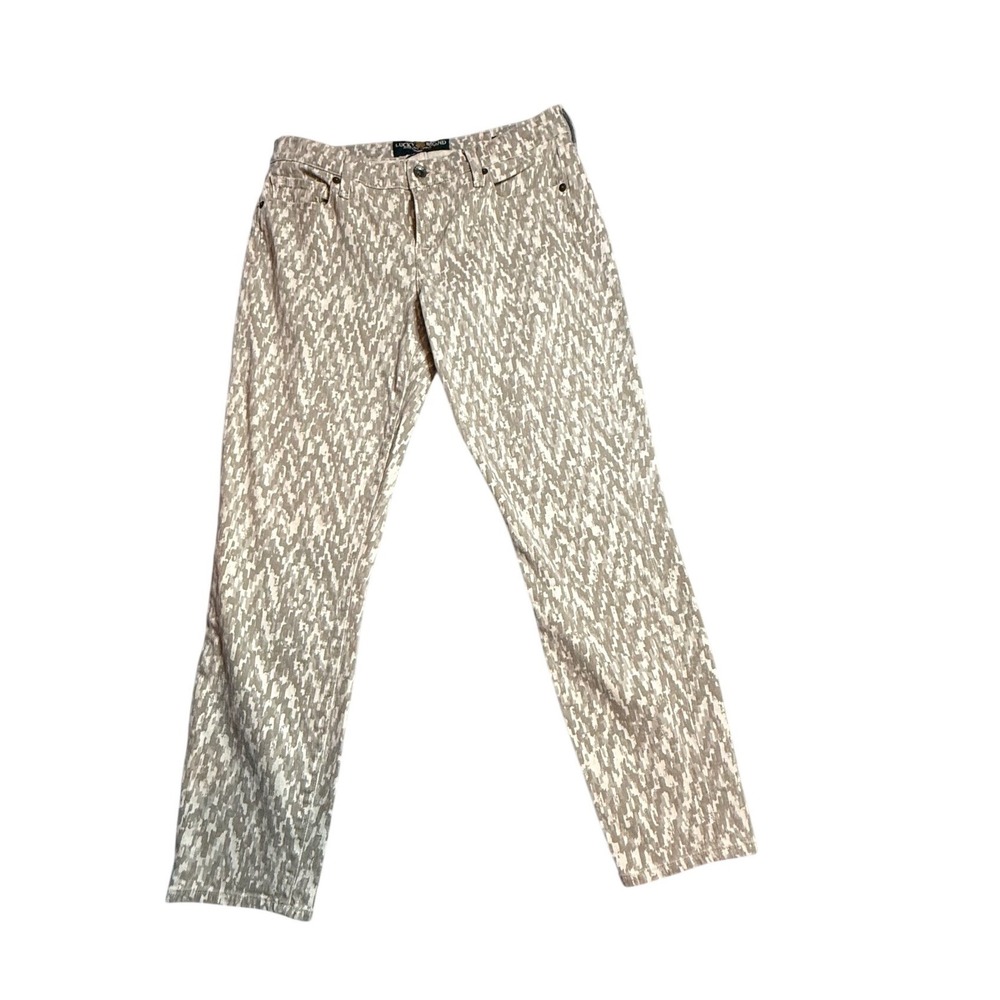 Lucky Brand Sofia Capri Pants Size‎ 6/28 Tan White Abstract Print Stretch